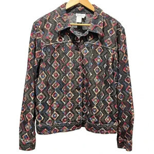 Vintage Coldwater Creek Black Denim Embroidered Jacket‎ Large